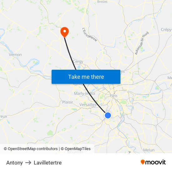 Antony to Lavilletertre map