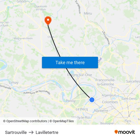 Sartrouville to Lavilletertre map