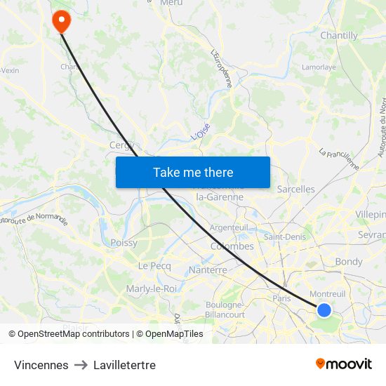 Vincennes to Lavilletertre map