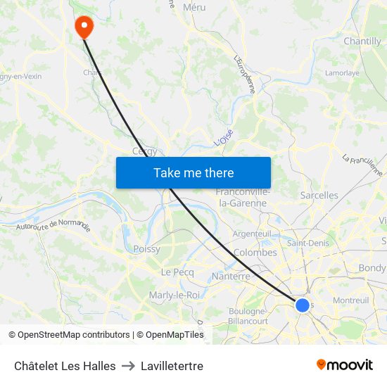 Châtelet Les Halles to Lavilletertre map