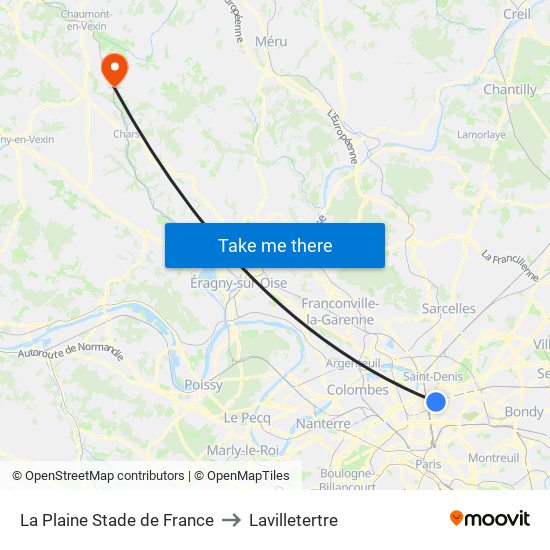 La Plaine Stade de France to Lavilletertre map