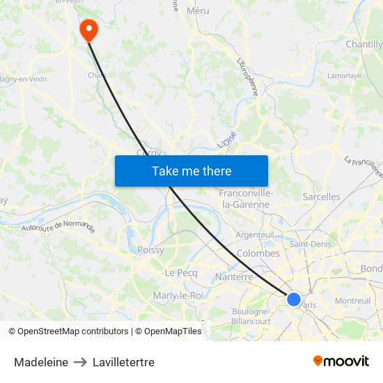 Madeleine to Lavilletertre map
