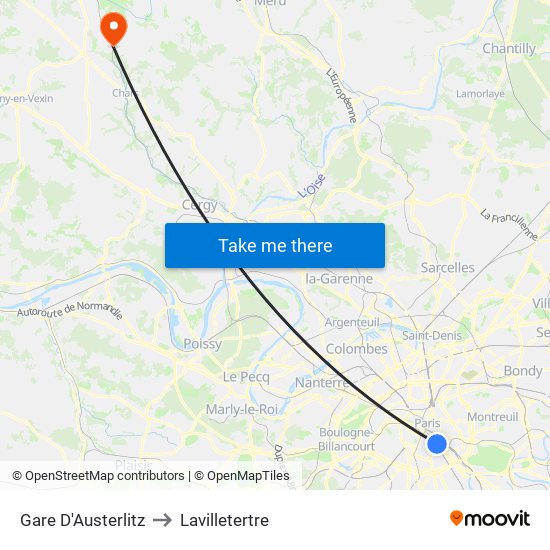 Gare D'Austerlitz to Lavilletertre map