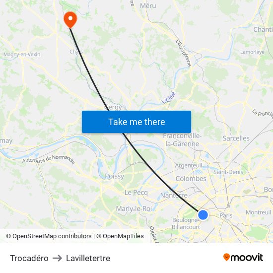 Trocadéro to Lavilletertre map