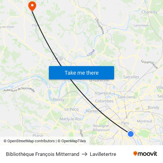Bibliothèque François Mitterrand to Lavilletertre map