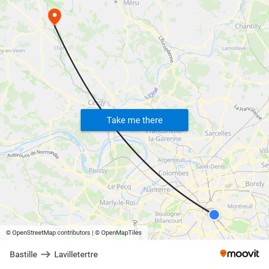 Bastille to Lavilletertre map