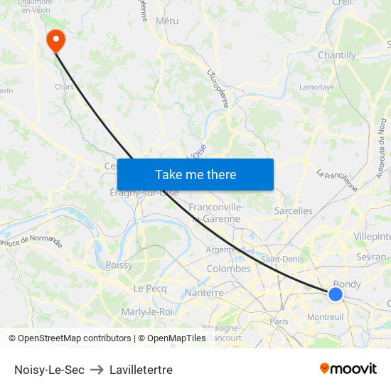 Noisy-Le-Sec to Lavilletertre map