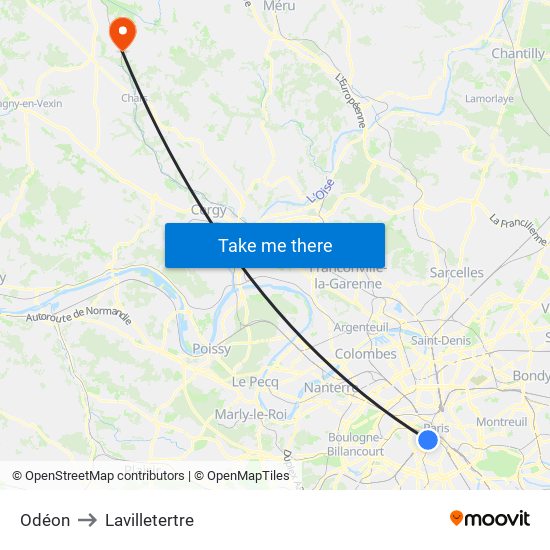 Odéon to Lavilletertre map