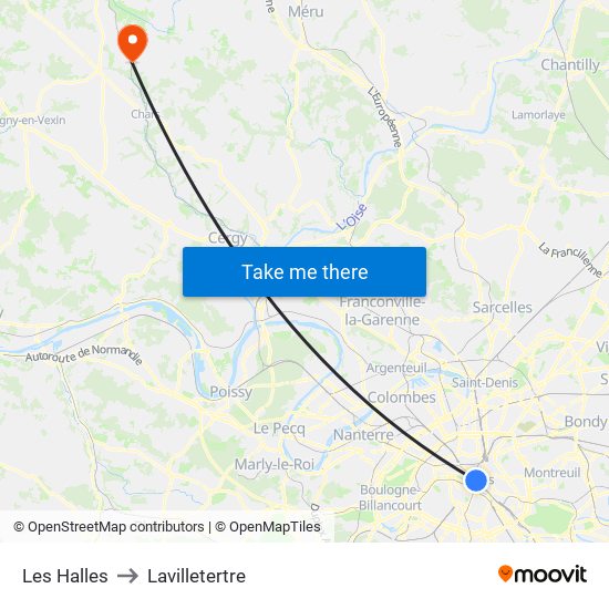 Les Halles to Lavilletertre map