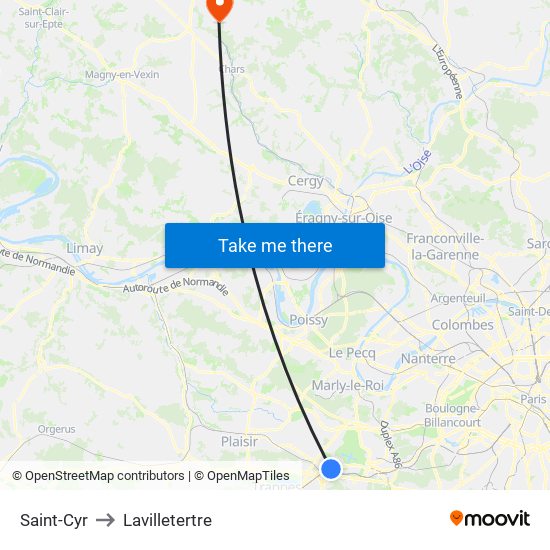 Saint-Cyr to Lavilletertre map