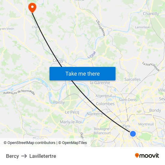Bercy to Lavilletertre map