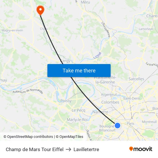 Champ de Mars Tour Eiffel to Lavilletertre map