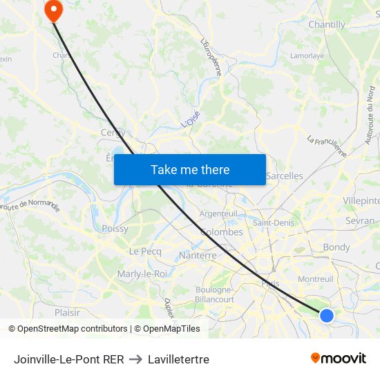 Joinville-Le-Pont RER to Lavilletertre map