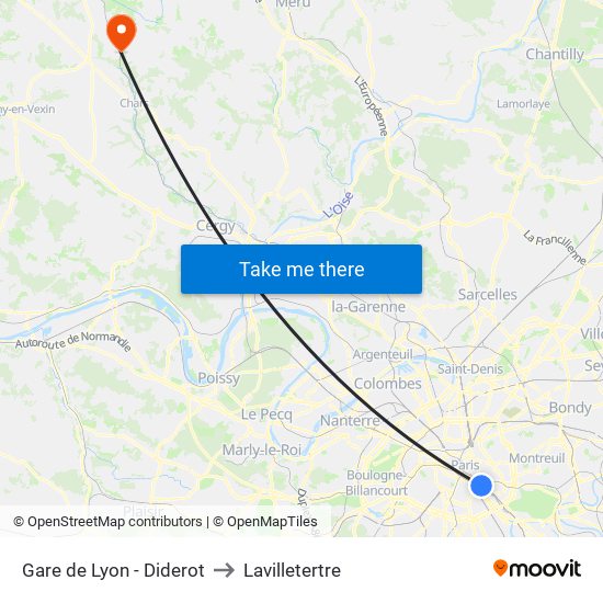 Gare de Lyon - Diderot to Lavilletertre map