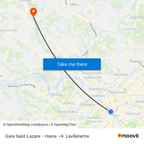 Gare Saint-Lazare – Havre to Lavilletertre map