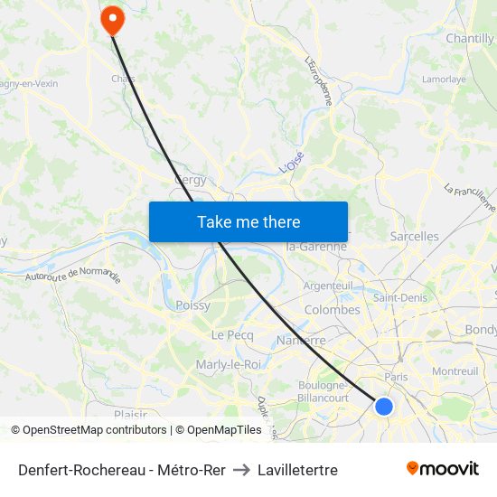 Denfert-Rochereau - Métro-Rer to Lavilletertre map