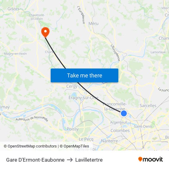Gare D'Ermont-Eaubonne to Lavilletertre map
