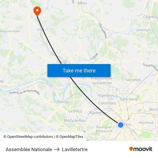 Assemblée Nationale to Lavilletertre map