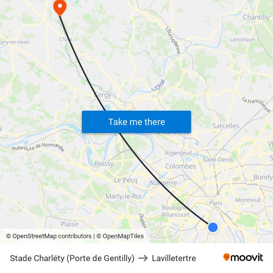 Stade Charléty (Porte de Gentilly) to Lavilletertre map