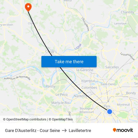 Gare D'Austerlitz - Cour Seine to Lavilletertre map