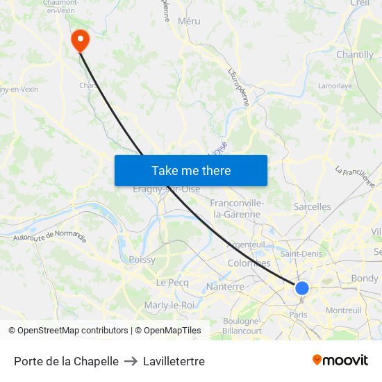 Porte de la Chapelle to Lavilletertre map