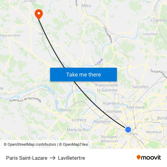 Paris Saint-Lazare to Lavilletertre map