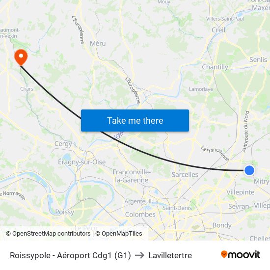 Roissypole - Aéroport Cdg1 (G1) to Lavilletertre map