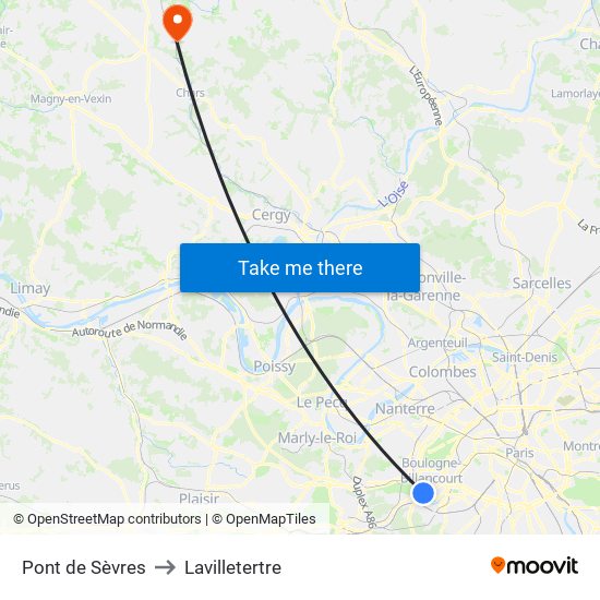 Pont de Sèvres to Lavilletertre map