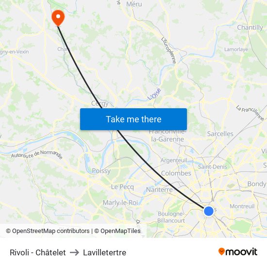 Rivoli - Châtelet to Lavilletertre map