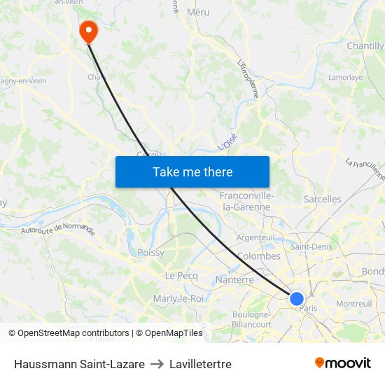 Haussmann Saint-Lazare to Lavilletertre map