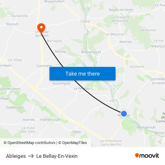 Ableiges to Le Bellay-En-Vexin map