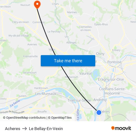 Acheres to Le Bellay-En-Vexin map
