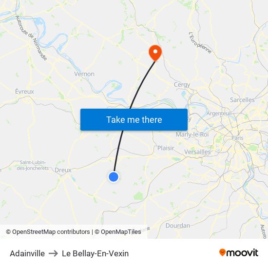 Adainville to Le Bellay-En-Vexin map