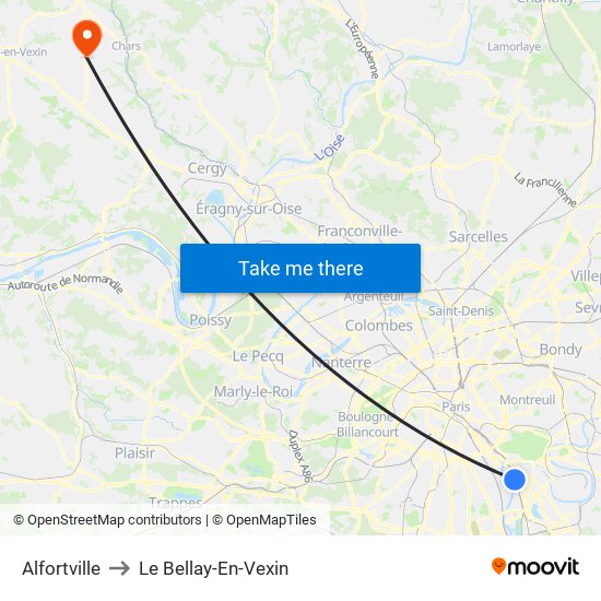 Alfortville to Le Bellay-En-Vexin map