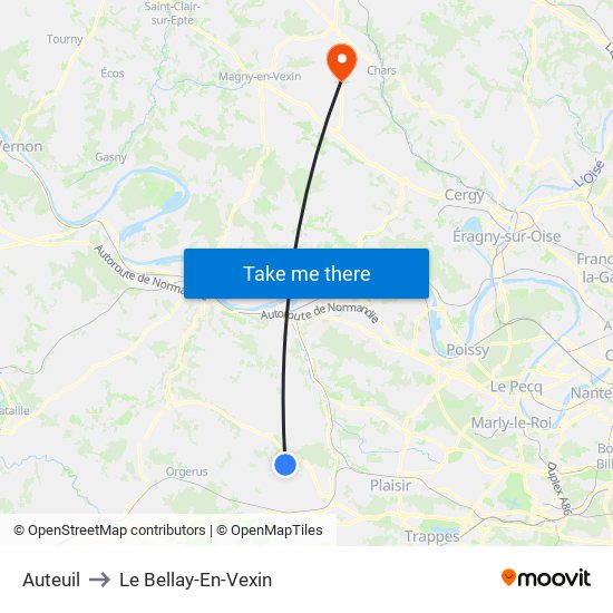 Auteuil to Le Bellay-En-Vexin map