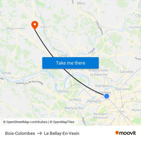 Bois-Colombes to Le Bellay-En-Vexin map