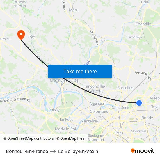 Bonneuil-En-France to Le Bellay-En-Vexin map
