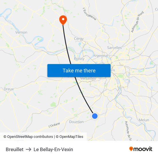 Breuillet to Le Bellay-En-Vexin map