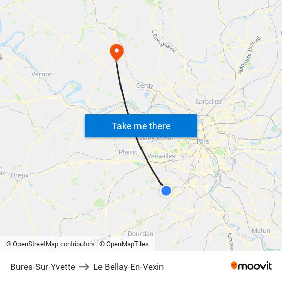 Bures-Sur-Yvette to Le Bellay-En-Vexin map