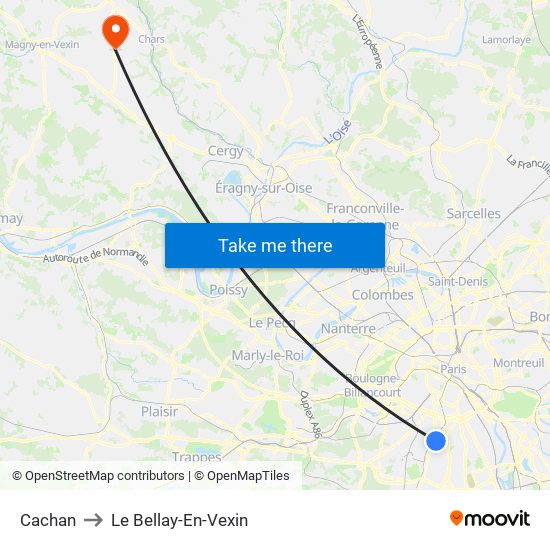 Cachan to Le Bellay-En-Vexin map