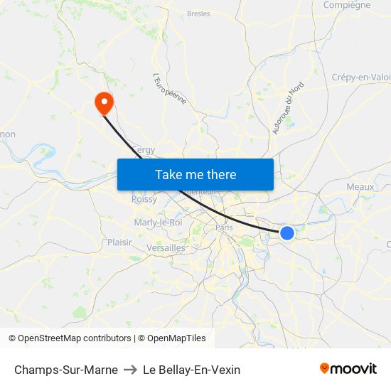 Champs-Sur-Marne to Le Bellay-En-Vexin map