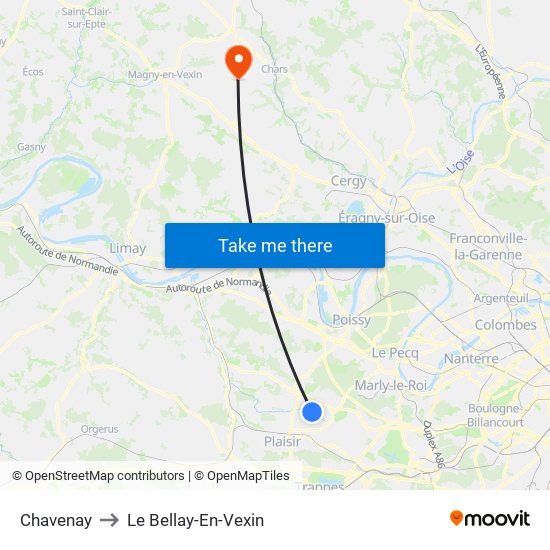 Chavenay to Le Bellay-En-Vexin map