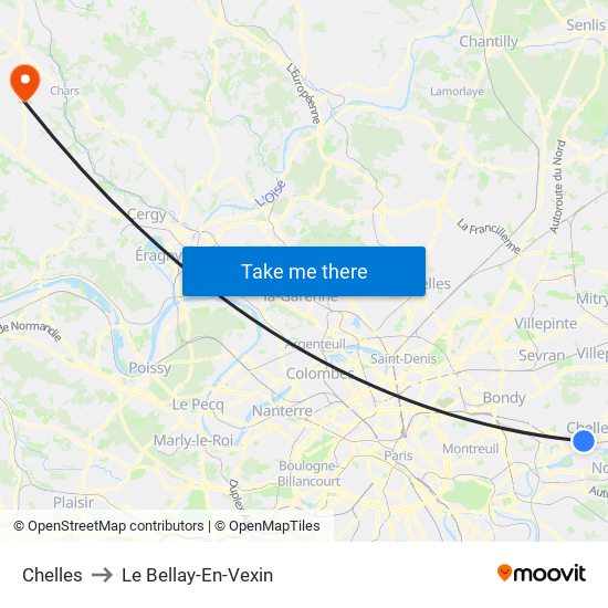 Chelles to Le Bellay-En-Vexin map