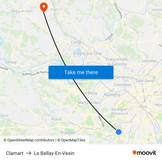 Clamart to Le Bellay-En-Vexin map