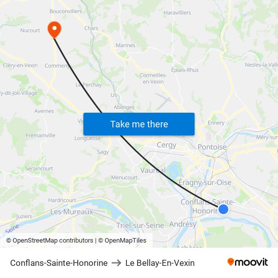 Conflans-Sainte-Honorine to Le Bellay-En-Vexin map