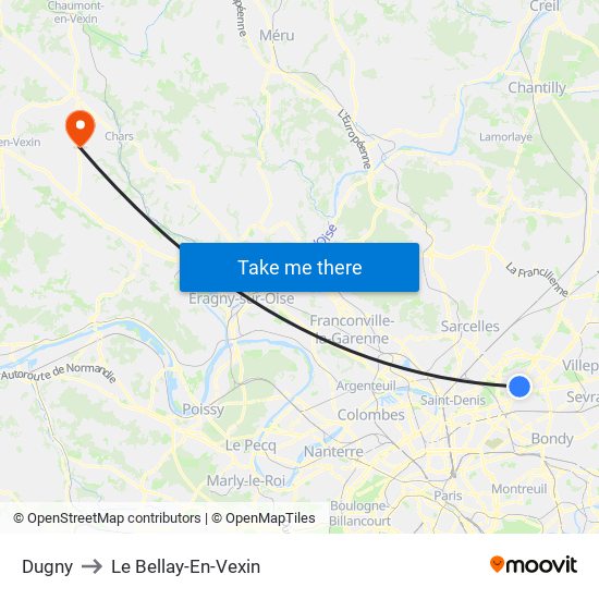 Dugny to Le Bellay-En-Vexin map