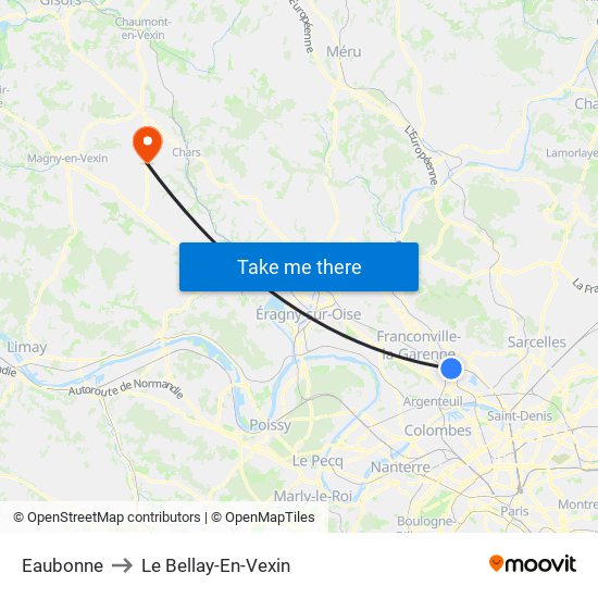 Eaubonne to Le Bellay-En-Vexin map