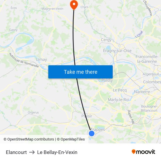 Elancourt to Le Bellay-En-Vexin map