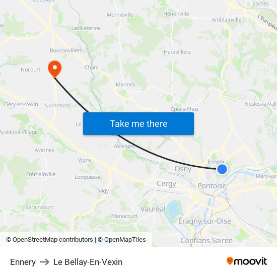 Ennery to Le Bellay-En-Vexin map