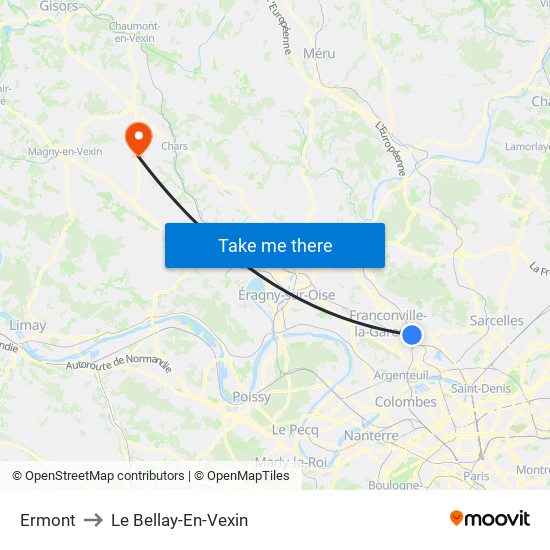 Ermont to Le Bellay-En-Vexin map